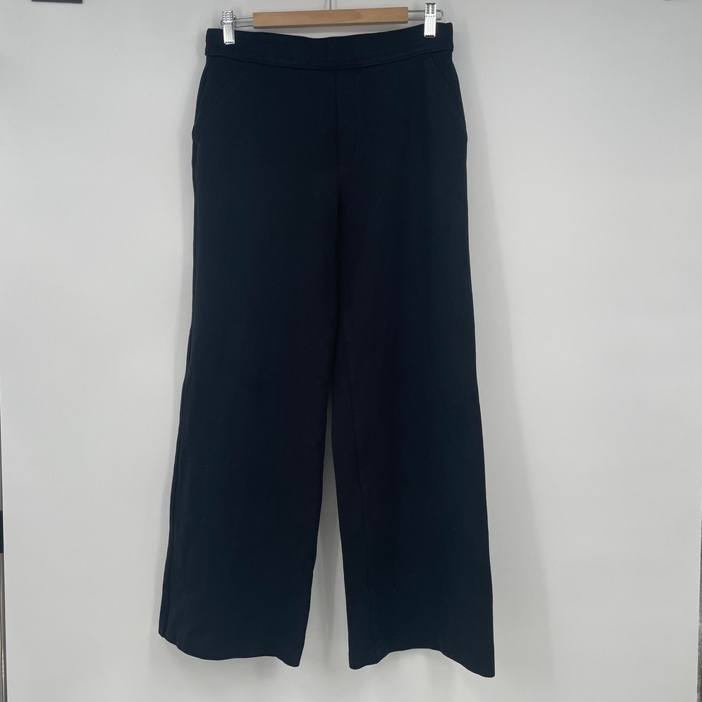Spanx The Perfect Pant Wide Leg Black Ponte Trousers Sz Medium Pull On HighRise